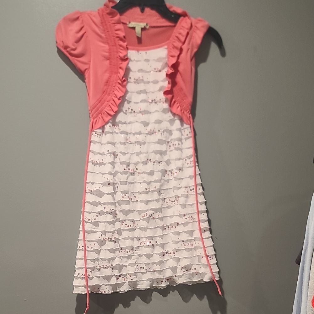 Adorable Coral and White Kids Dress with Ruffles